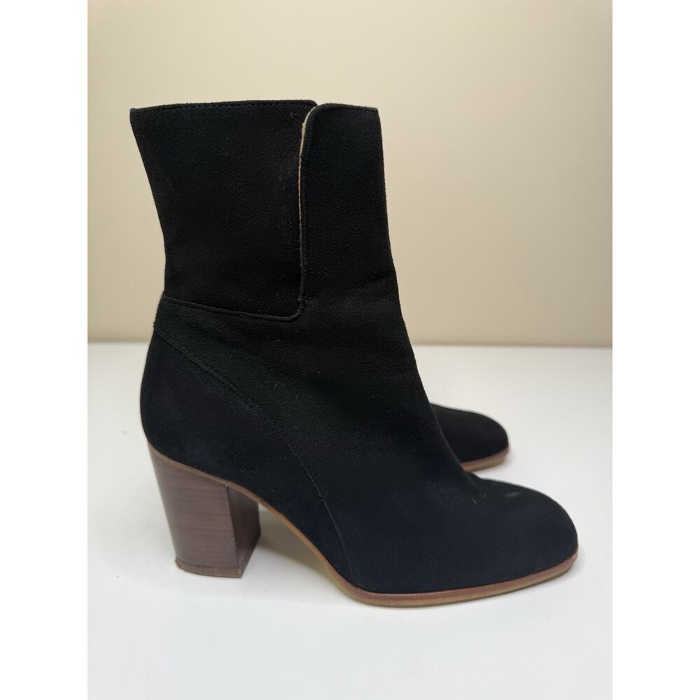 Free People Ankle Boots Womens EU 38 Black Suede Side Zip Stacked Block Heel